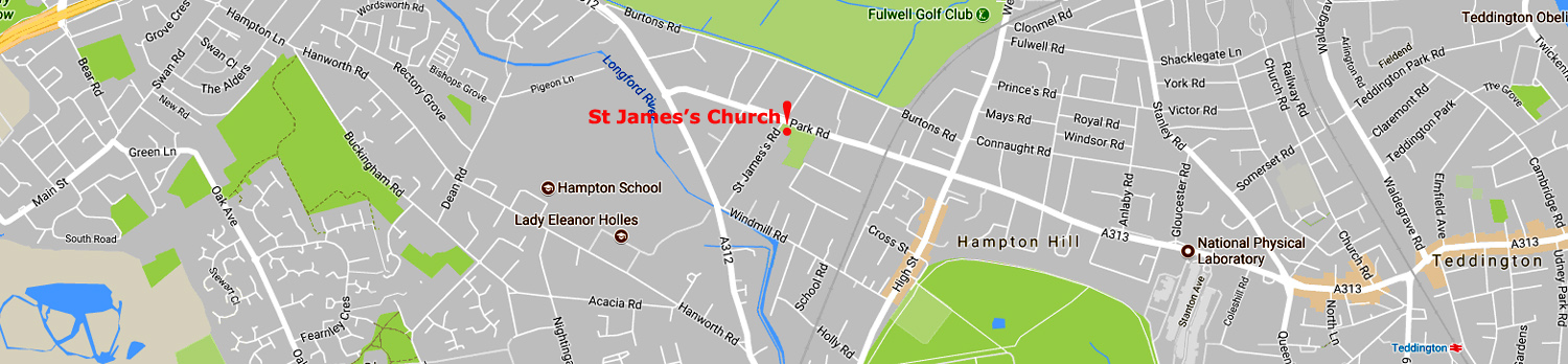 Map showing the location of St James's Church